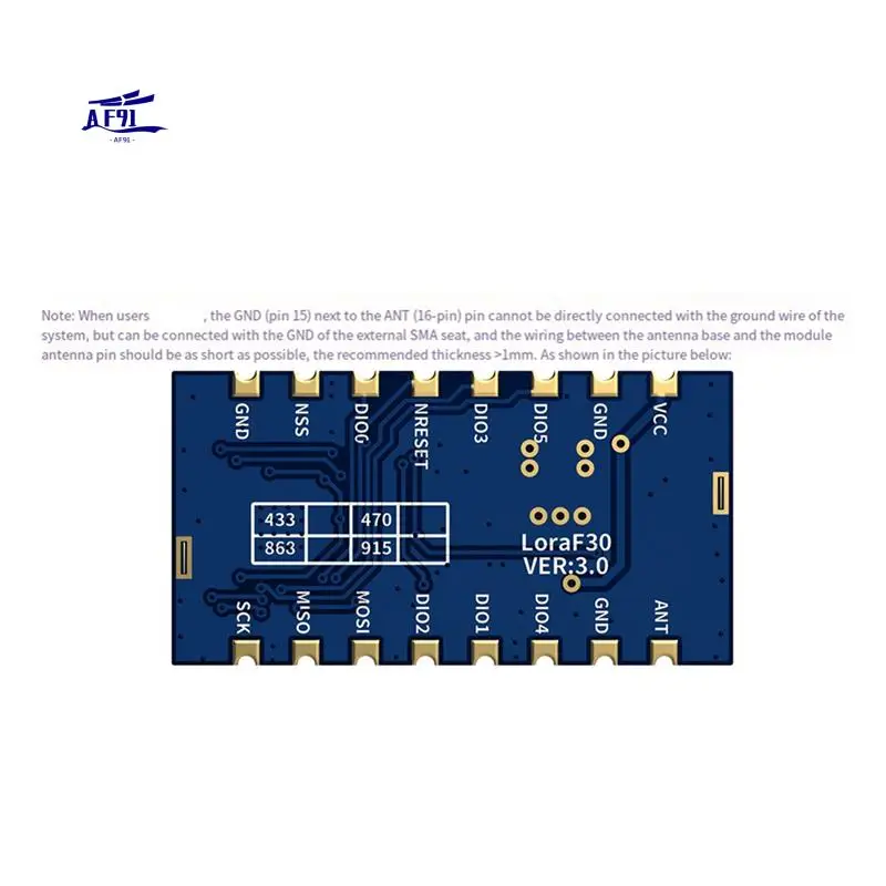 AF91-Беспроводной модуль Lora 1 Вт Модуль связи передачи данных на большие расстояния высокой мощности Lora 1278F30
AF91-Беспроводной модуль Lora 1 Вт Модуль связи передачи данных на большие расстояния высокой мощности Lora 1278F30