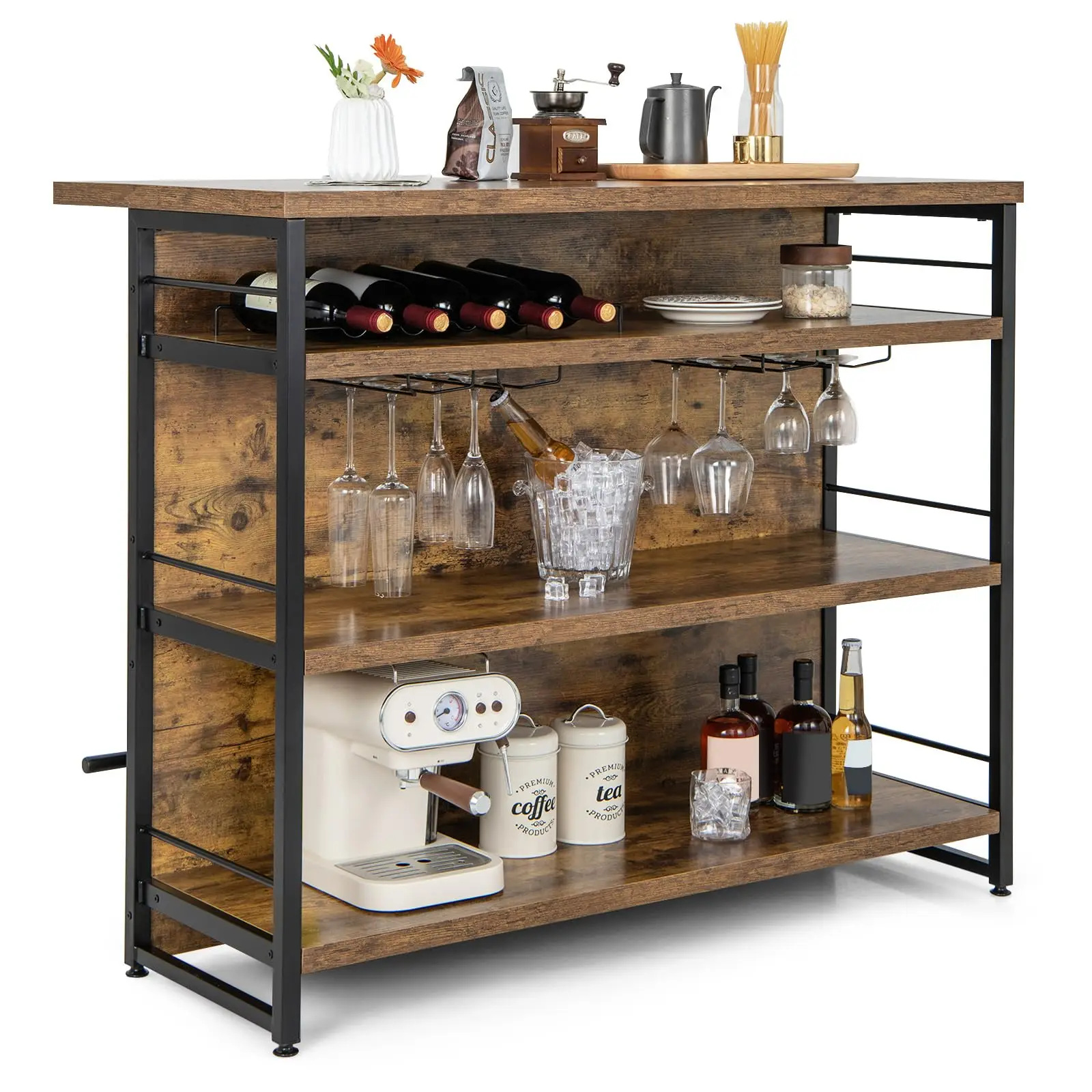 Industrial 4-Tier Home Bar Unit With Wine Rack And Glass Holders Kitchen Island
Industrial 4-Tier Home Bar Unit With Wine Rack And Glass Holders Kitchen Island