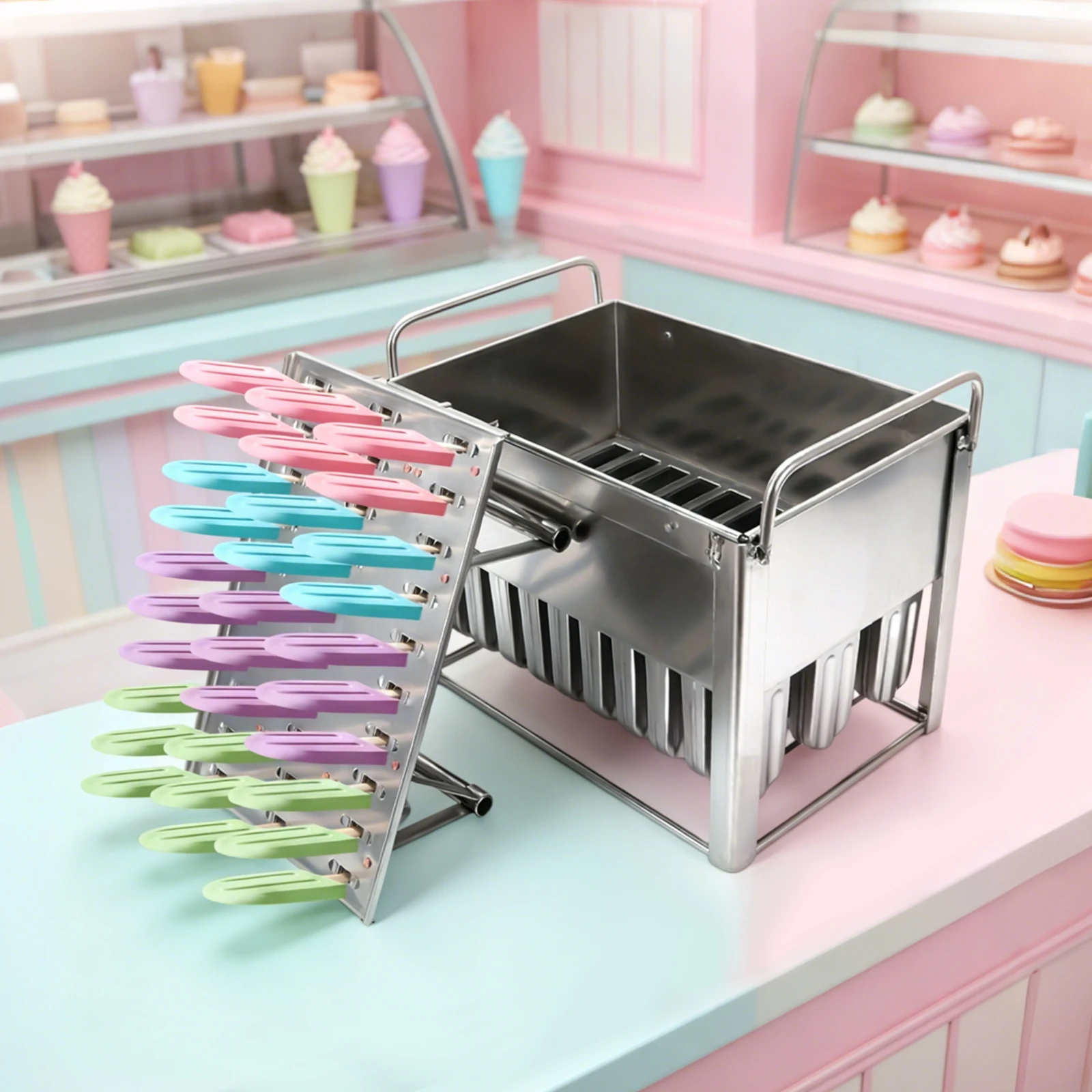 Stainless Steel Ice Cream Mold 30 Cavities Round Head Double Slot Popsicle Mold DIY Fruit Pudding Ice Cream Stick Mould 85g
Stainless Steel Ice Cream Mold 30 Cavities Round Head Double Slot Popsicle Mold DIY Fruit Pudding Ice Cream Stick Mould 85g