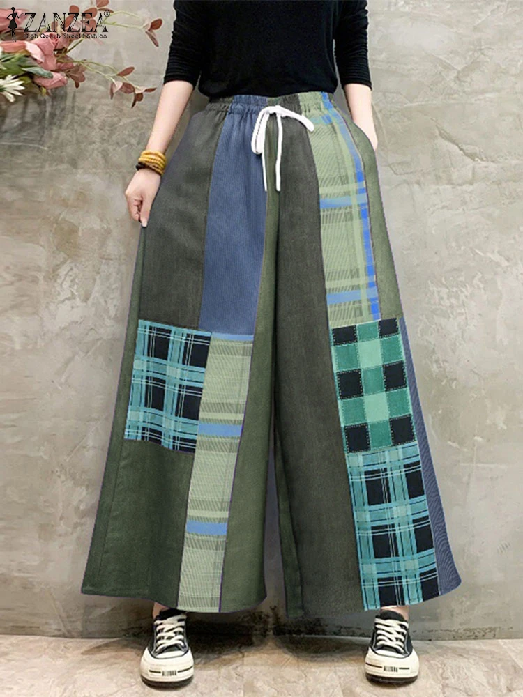 ZANZEA Women Wide Leg Pants Casual Elastic Waist Patchwork Plaid Pants Streetwear Pockets Vintage Long Trouser Loose Bottoms
ZANZEA Women Wide Leg Pants Casual Elastic Waist Patchwork Plaid Pants Streetwear Pockets Vintage Long Trouser Loose Bottoms