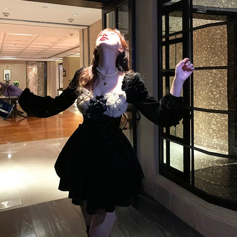 Lolita Dress Casual Elegant Sexy Bow Square Collar Lantern Sleeve High Waist Solid Ball Grown Fashion Korean Style Women's Dress
Lolita Dress Casual Elegant Sexy Bow Square Collar Lantern Sleeve High Waist Solid Ball Grown Fashion Korean Style Women's Dress