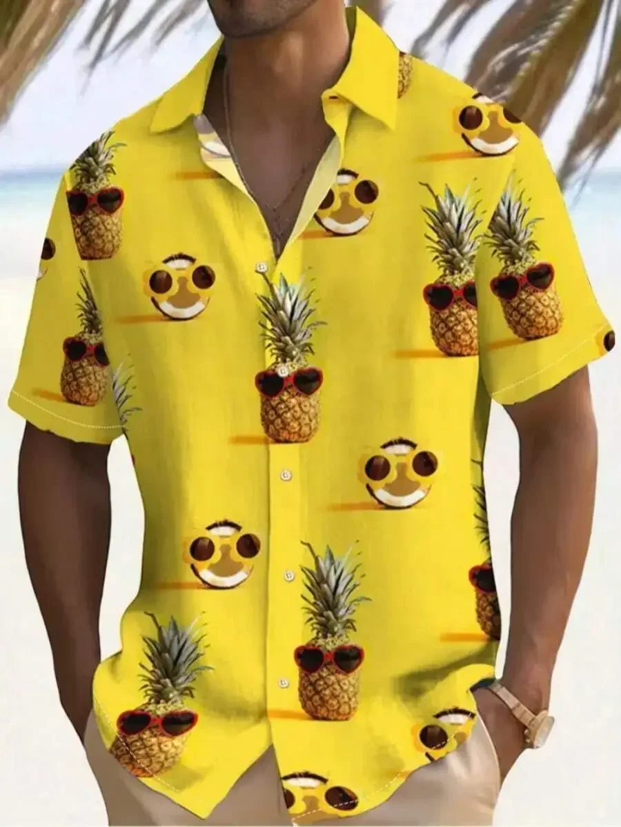 Mens Casual Short Sleeve Shirt With 3D Pineapple Print, Polyester Spandex Blend, Beach Vacation Wear
Mens Casual Short Sleeve Shirt With 3D Pineapple Print, Polyester Spandex Blend, Beach Vacation Wear