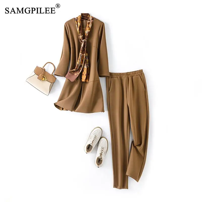 European Elegant Two Piece Women's Sets Fashion Suit Professional Style Drape Cigarette Pants Two Piece Suit Autumn Pants Sets
European Elegant Two Piece Women's Sets Fashion Suit Professional Style Drape Cigarette Pants Two Piece Suit Autumn Pants Sets