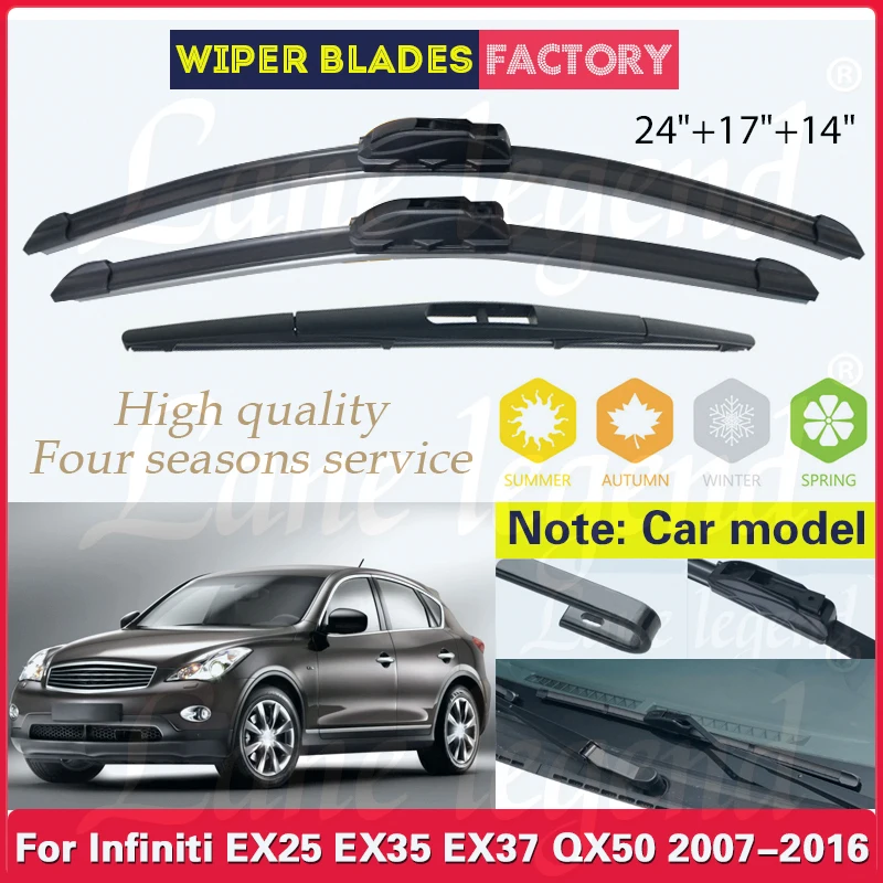 Щетка стеклоочистителя для Infiniti EX25/EX35/EX37/QX50 2007-2016, мягкая резина, для лобового стекла, 24 "17" 14 ", автомобильные аксессуары
Щетка стеклоочистителя для Infiniti EX25/EX35/EX37/QX50 2007-2016, мягкая резина, для лобового стекла, 24 "17" 14 ", автомобильные аксессуары