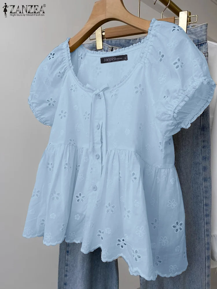 ZANZEA Openwork Embroidery Korean Fashion Blouses Sweety O-Neck Summer Women Tops Elegant Lace Trim Short Puff Sleeve Shirts
ZANZEA Openwork Embroidery Korean Fashion Blouses Sweety O-Neck Summer Women Tops Elegant Lace Trim Short Puff Sleeve Shirts