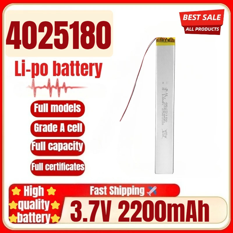 4025180 3.7V 2200mAh Polymer Lithium Rechargeable Battery for DIY Power Bank Bluetooth Speaker Solar Light LED Lamp Toys Game
4025180 3.7V 2200mAh Polymer Lithium Rechargeable Battery for DIY Power Bank Bluetooth Speaker Solar Light LED Lamp Toys Game