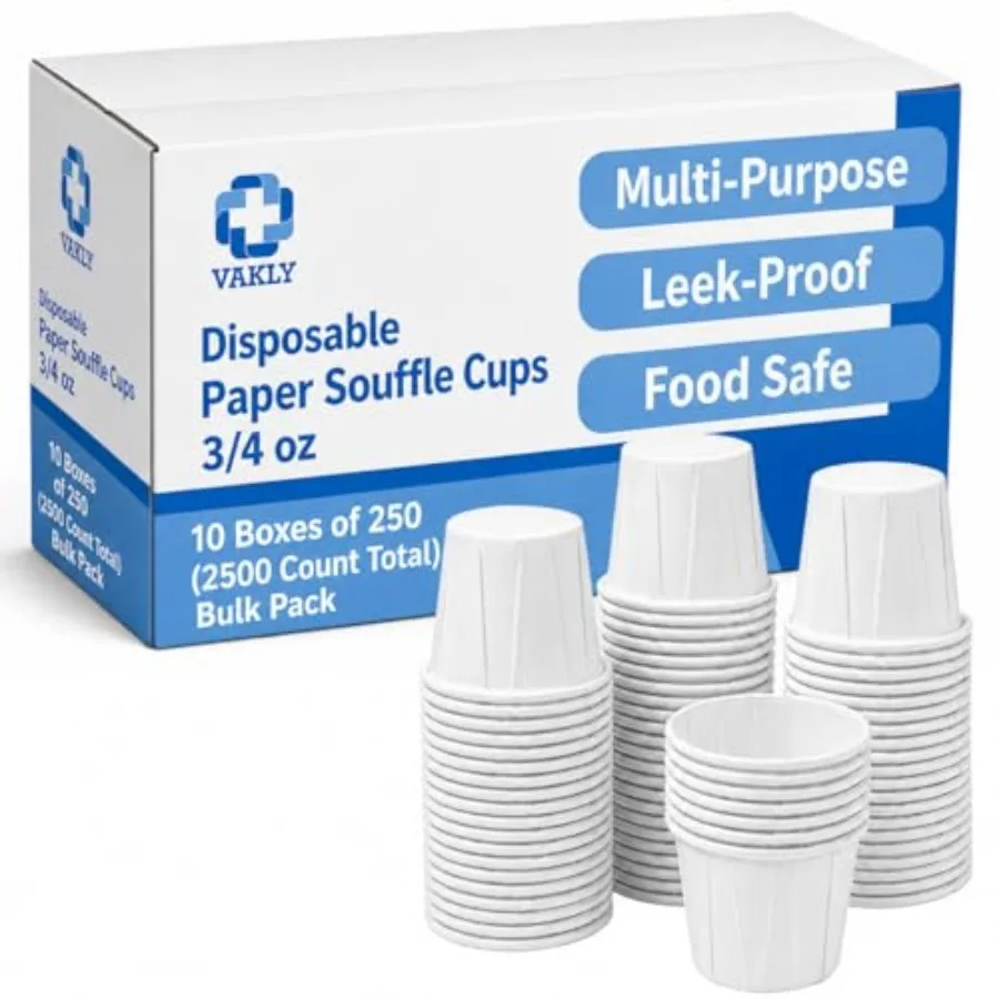 Paper Souffle Cups 3/4 oz Pack of Disposable Portion Cups for Medicine, Pills, Condiments, Food Tasting and Dessert Samples
Paper Souffle Cups 3/4 oz Pack of Disposable Portion Cups for Medicine, Pills, Condiments, Food Tasting and Dessert Samples