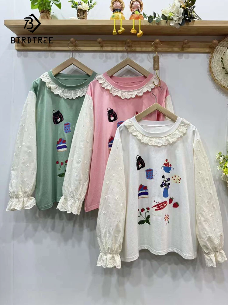 New 2025 Spring Cotton Long Sleeve T-Shirt, Women O Neck Print Lace Tops, Mori Girl Sweet Versatile Commute Loose Tee T51816CC
New 2025 Spring Cotton Long Sleeve T-Shirt, Women O Neck Print Lace Tops, Mori Girl Sweet Versatile Commute Loose Tee T51816CC