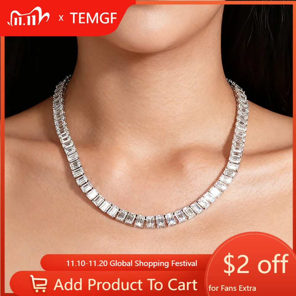 TEMGF Wedding Luxury Moissanite Necklace for Women Men 925 Silver Chain Banquet Advanced Neck Jewelry Full 5*7 Emerald Cut Inlay
TEMGF Wedding Luxury Moissanite Necklace for Women Men 925 Silver Chain Banquet Advanced Neck Jewelry Full 5*7 Emerald Cut Inlay