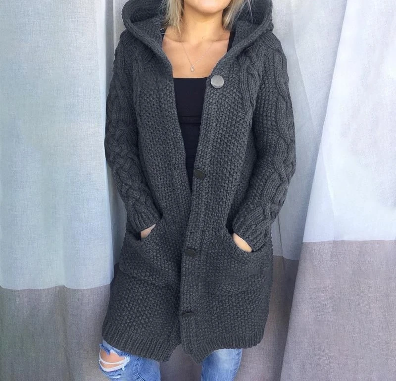 Женский свитер с капюшоном, кардиган, куртка, вязаный свитер с длинными рукавами, длина 
Женский свитер с капюшоном, кардиган, куртка, вязаный свитер с длинными рукавами, длина