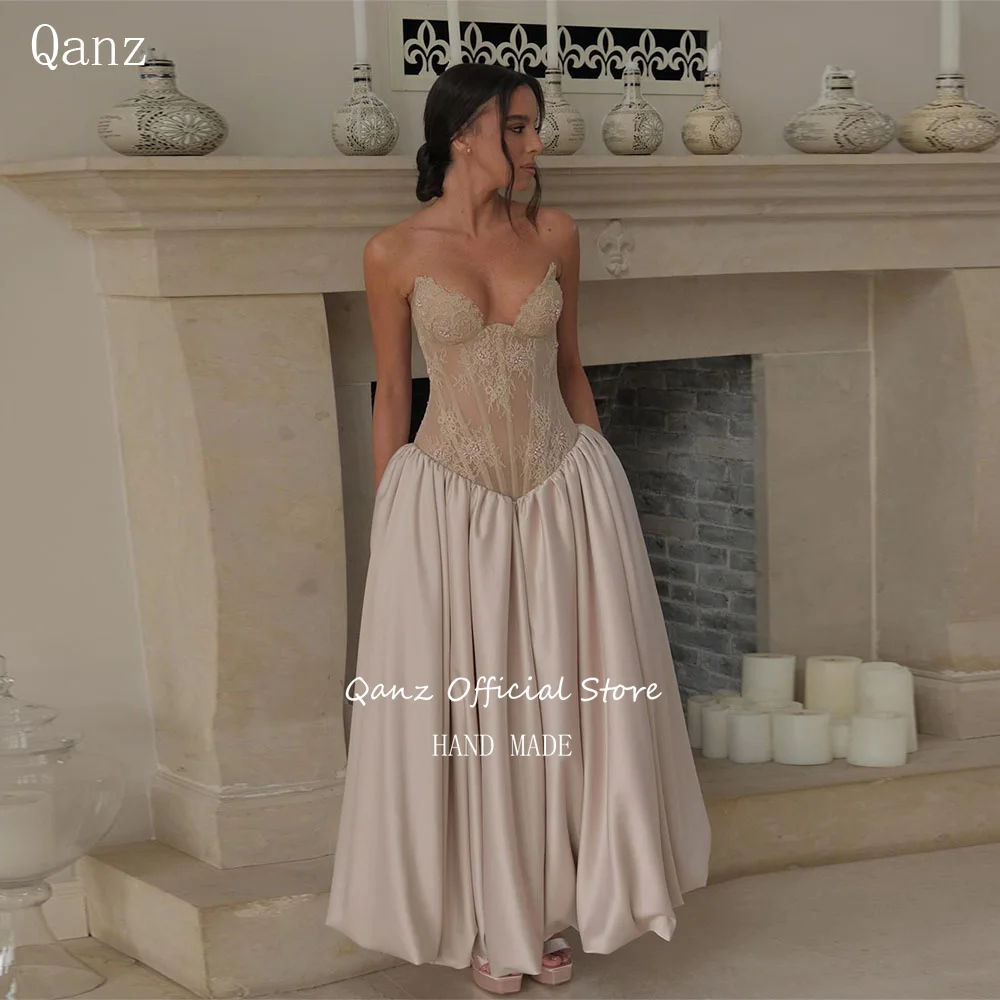 Qanz Атласные вечерние платья цвета шампанского Милая кружевная аппликация Свадебные платья для гостей Стильное платье для выпускного вечера длиной до щиколотки по индивидуальному заказу
Qanz Атласные вечерние платья цвета шампанского Милая кружевная аппликация Свадебные платья для гостей Стильное платье для выпускного вечера длиной до щиколотки по индивидуальному заказу