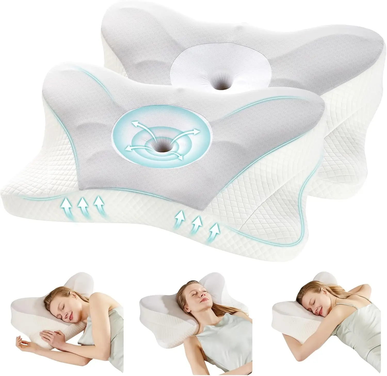 Cervical Neck Pillow Set of 2, Cooling Memory Foam Contour Pillow with Arm Rest Slot and Ice Silk Pillowcase for Side, Back, and
Cervical Neck Pillow Set of 2, Cooling Memory Foam Contour Pillow with Arm Rest Slot and Ice Silk Pillowcase for Side, Back, and
