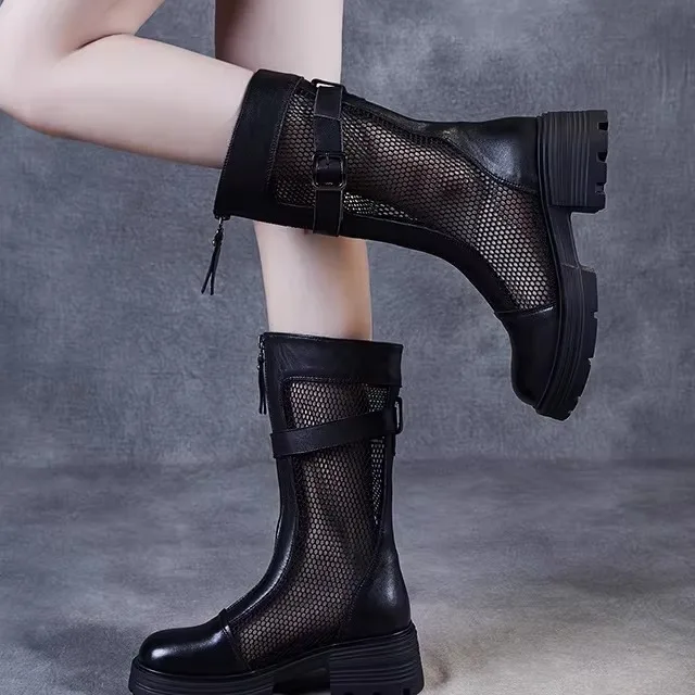 Women's Boots Hollow out Genuine Leather Mesh Thick Bottom Summer Breathable Foot Slimming Sandals Mid-Calf Net Cloth
Women's Boots Hollow out Genuine Leather Mesh Thick Bottom Summer Breathable Foot Slimming Sandals Mid-Calf Net Cloth