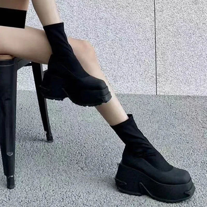 Spring Autumn Elegant Short Booties Balck Elastic Stretch Sock Boots Platform Thick Sole Ankle Boots Street Style Shoes Women
Spring Autumn Elegant Short Booties Balck Elastic Stretch Sock Boots Platform Thick Sole Ankle Boots Street Style Shoes Women