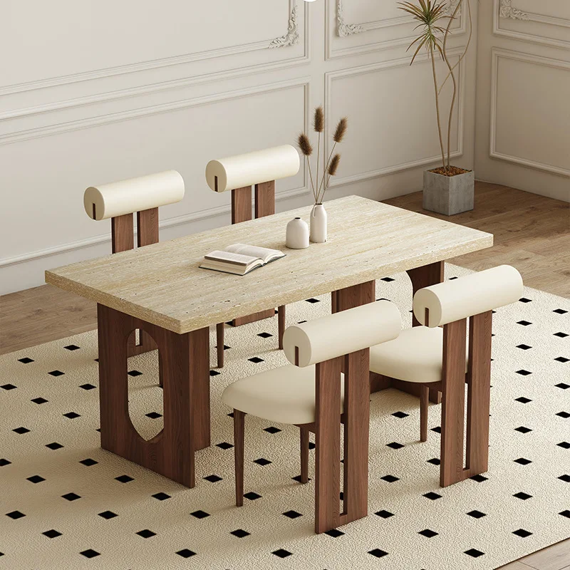 HYS new medieval solid wood travertine rock slab dining table and chairs modern simple villa large apartment high-end home
HYS new medieval solid wood travertine rock slab dining table and chairs modern simple villa large apartment high-end home