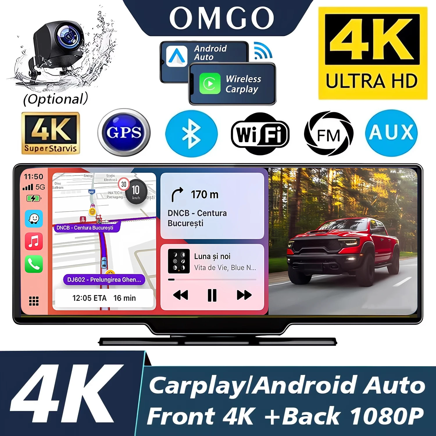 Видеорегистратор 4K 2160P с экраном 10,26 дюйма, поддержкой Carplay, Android Auto, GPS, Wi-Fi, Bluetooth, FM-трансмиссии и функцией зеркала заднего вида
Видеорегистратор 4K 2160P с экраном 10,26 дюйма, поддержкой Carplay, Android Auto, GPS, Wi-Fi, Bluetooth, FM-трансмиссии и функцией зеркала заднего вида