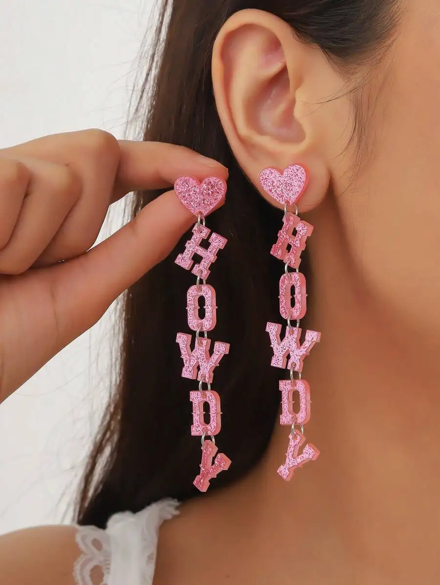 Pink Glitter Howdy Acrylic Drop Dangle Earrings For Women
Pink Glitter Howdy Acrylic Drop Dangle Earrings For Women