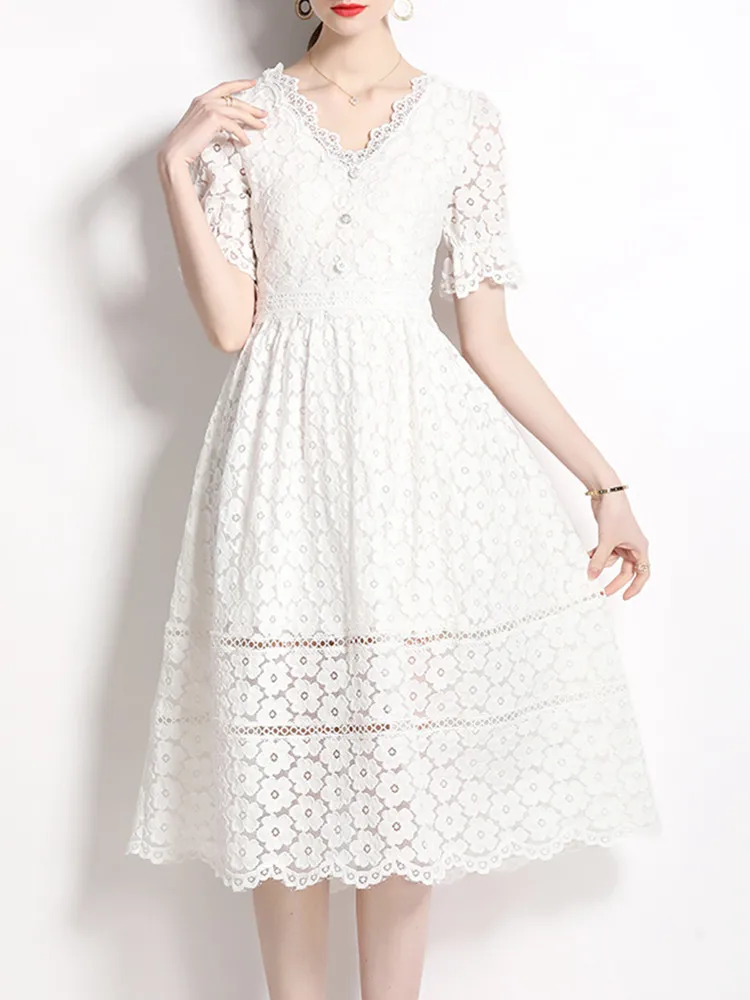 SMTHMA New Arrival Ladies Short Sleeved Lace Hollow Out Summer Dress For Women Sexy V-Neck Mid-Length High-End Runway Dress
SMTHMA New Arrival Ladies Short Sleeved Lace Hollow Out Summer Dress For Women Sexy V-Neck Mid-Length High-End Runway Dress