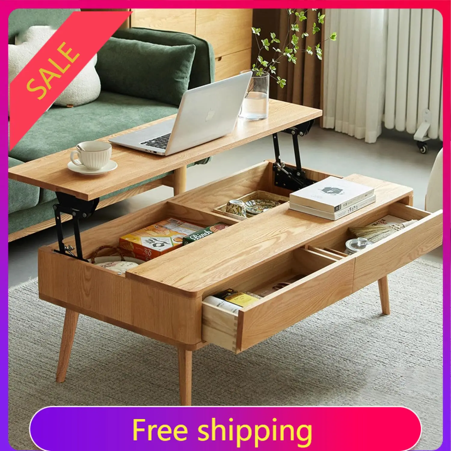 Wood Lift Top Coffee Table, 100% Solid Oak Wood Small Rising Dining Center Tables with Storage Shelf and Hidden Compartment for
Wood Lift Top Coffee Table, 100% Solid Oak Wood Small Rising Dining Center Tables with Storage Shelf and Hidden Compartment for