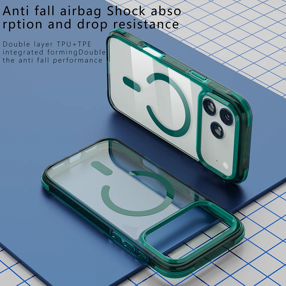 New For iPhone 17 pro max acrylic mobile phone case tpe suitable for high permeability 17 airbag anti-drop magnetic case green
New For iPhone 17 pro max acrylic mobile phone case tpe suitable for high permeability 17 airbag anti-drop magnetic case green