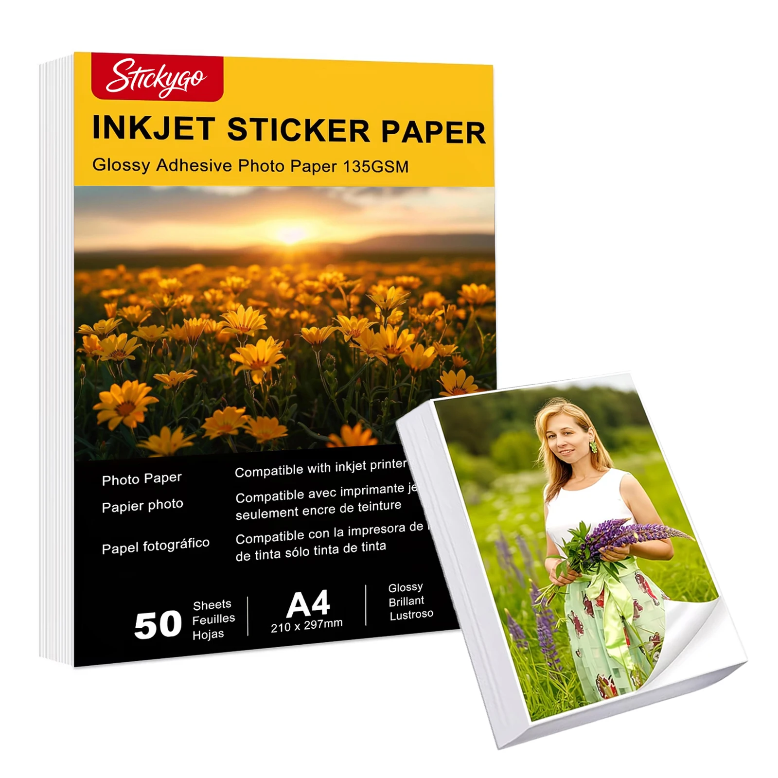 50 Sheets Self-Adhesive Photo Paper, A4 Glossy Sticker Paper for Inkjet Printer, 21.08 X 29.72 cm, 135 Gsm 36Ib
50 Sheets Self-Adhesive Photo Paper, A4 Glossy Sticker Paper for Inkjet Printer, 21.08 X 29.72 cm, 135 Gsm 36Ib