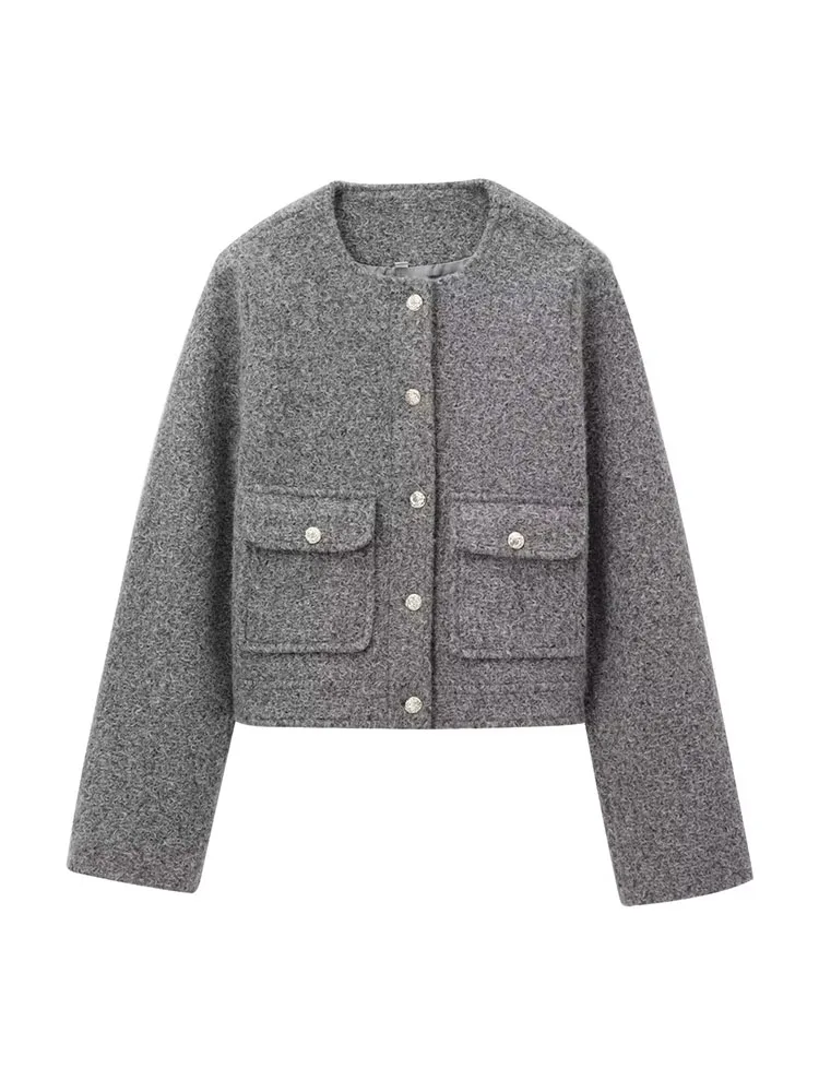 HH Woman Winter Long Sleeves Round Neck Single Breasted Pocket Button Decoration Short Coat Female Leisure Street Style Jacket
HH Woman Winter Long Sleeves Round Neck Single Breasted Pocket Button Decoration Short Coat Female Leisure Street Style Jacket