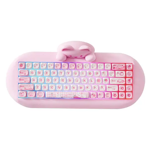 YUNZII C68 Wireless Gaming Keyboard, Hi-Fi Cute Cat Custom RGB Mechanical Keyboard, Silicone 65% Hot Swap Ergonomic Kitty Keeb