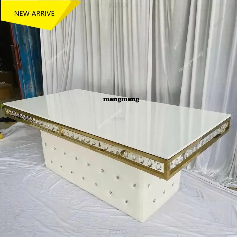 M138 Luxury Gold Stainless Steel Table Bride and Groom Wedding Table With Laether Pendants
M138 Luxury Gold Stainless Steel Table Bride and Groom Wedding Table With Laether Pendants