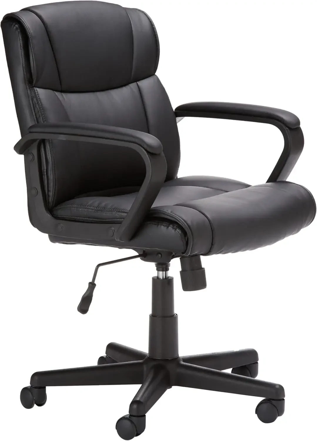 Mid-Back, Adjustable, 360 Swivel, Rolling, 275 Pound Capacity, BIFMA Certified, 24.2"D x 24"W x 34.8"H, Black Faux Leather
Mid-Back, Adjustable, 360 Swivel, Rolling, 275 Pound Capacity, BIFMA Certified, 24.2"D x 24"W x 34.8"H, Black Faux Leather