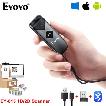 Eyoyo EY-015 블루투스 무선 1D 2D 바코드 스캐너, 미니 QR 바코드 리더, PDF417, 담배 의류 모바일 결제 산업