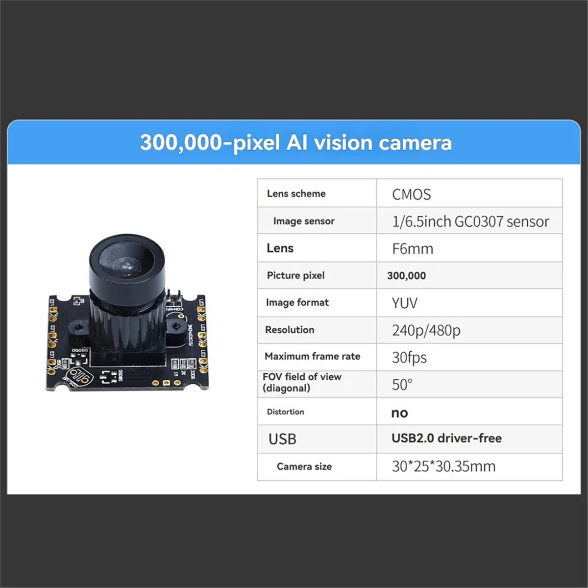 “QUALITY EXCELLE“0.3MP USB Camera Module 240p/480p 30fps HD AI Vision Wide Angle Drive-Free Board for Smart Robot Car
“QUALITY EXCELLE“0.3MP USB Camera Module 240p/480p 30fps HD AI Vision Wide Angle Drive-Free Board for Smart Robot Car