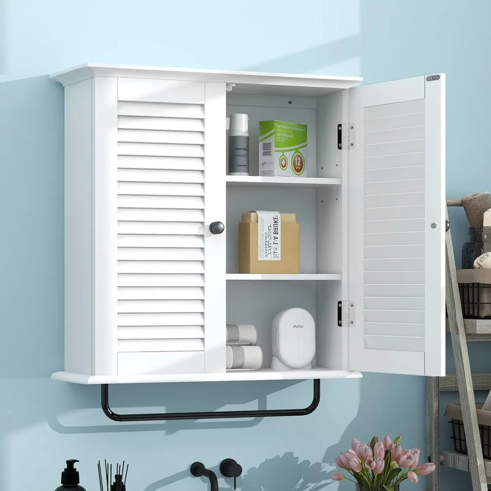 Bathroom Cabinet Wall Mounted White with Double Shutter Doors 3 Tier Adjustable Shelf with Towel Rack Over The Toilet Storage
Bathroom Cabinet Wall Mounted White with Double Shutter Doors 3 Tier Adjustable Shelf with Towel Rack Over The Toilet Storage