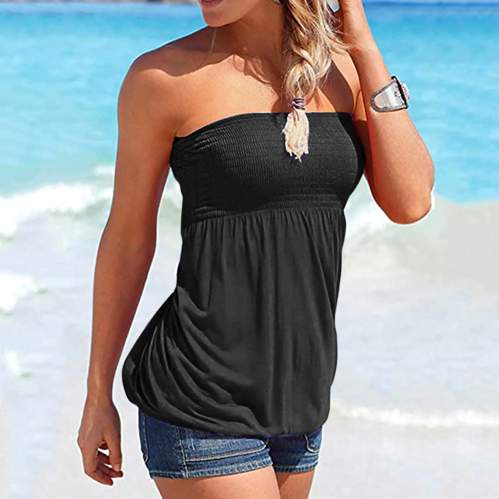 Women Casual Sleeveless Bandeau Tank Top Loose Hem Irregular Vacation Top Summer Casual Holiday Blouse Loose Solid Sexy Bandeau
Women Casual Sleeveless Bandeau Tank Top Loose Hem Irregular Vacation Top Summer Casual Holiday Blouse Loose Solid Sexy Bandeau