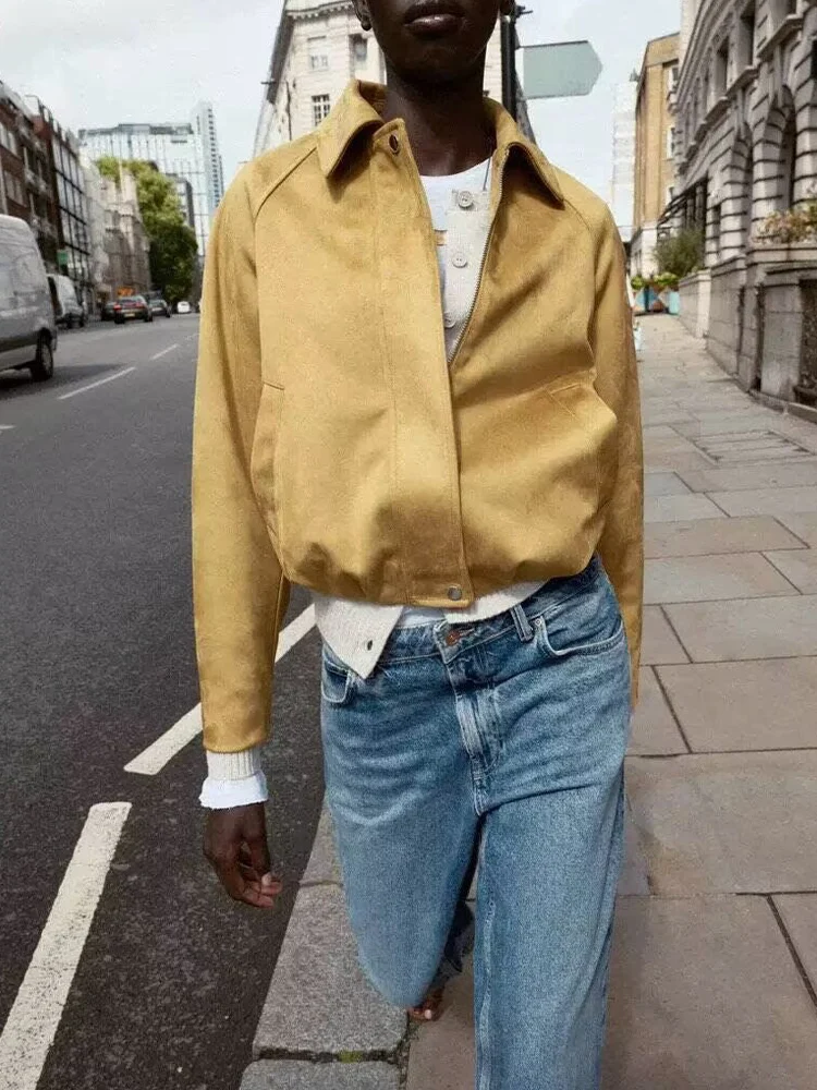 Европейский и американский стиль, осенняя новая модная тенденция, популярная женская одежда, универсальная повседневная куртка-пилот с имитацией замши c 
Европейский и американский стиль, осенняя новая модная тенденция, популярная женская одежда, универсальная повседневная куртка-пилот с имитацией замши c