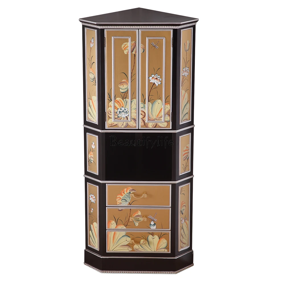 Solid wood Chinese French corner rack, living room cabinet, fan-shaped triangular , corner storage
Solid wood Chinese French corner rack, living room cabinet, fan-shaped triangular , corner storage