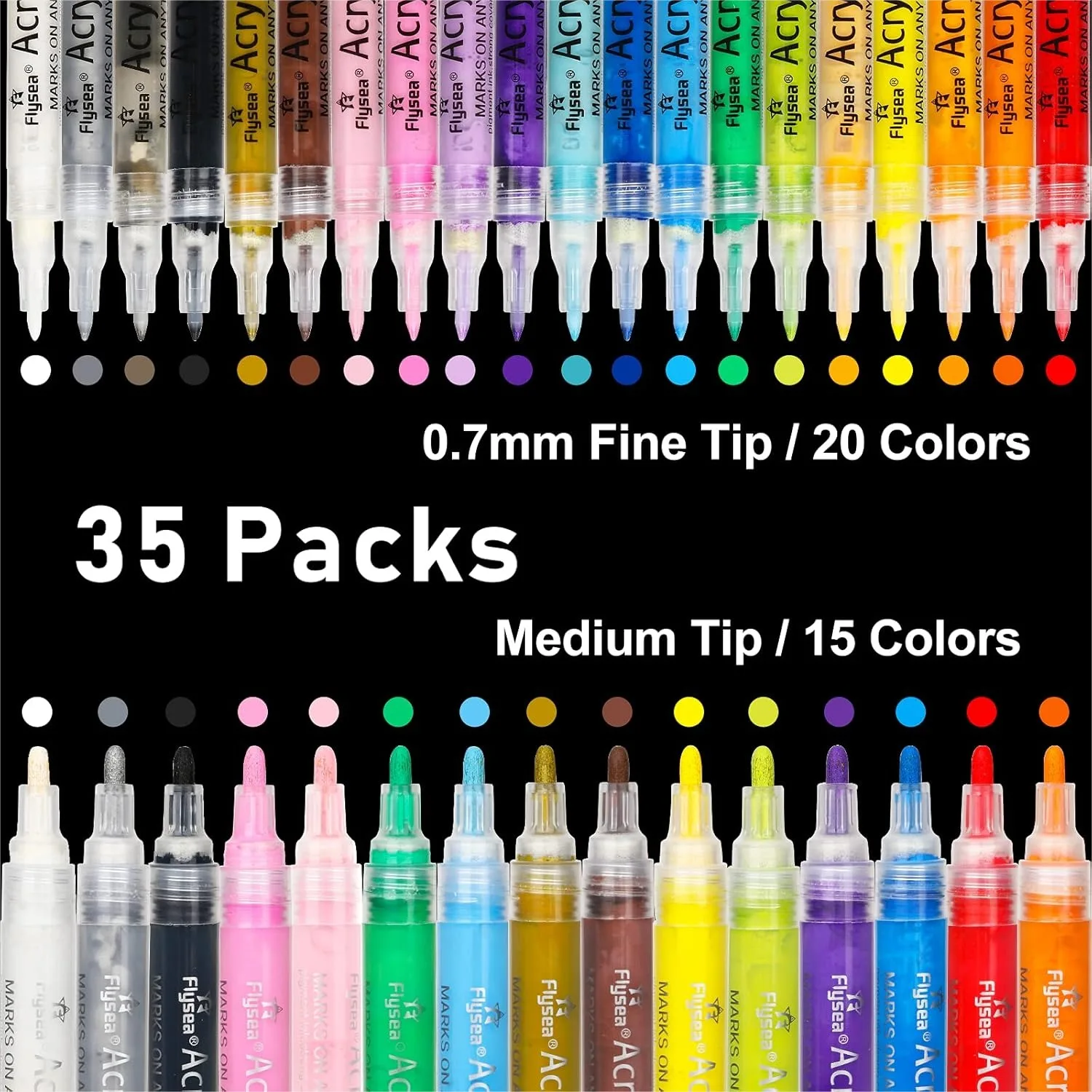35 Acrylic Paint Marker Pens Double Pack Extra Fine And Medium Tip For Rock Painting Ceramic Glass Wood Fabric Canvas Metal Pumpkin DIY Crafts
35 Acrylic Paint Marker Pens Double Pack Extra Fine And Medium Tip For Rock Painting Ceramic Glass Wood Fabric Canvas Metal Pumpkin DIY Crafts