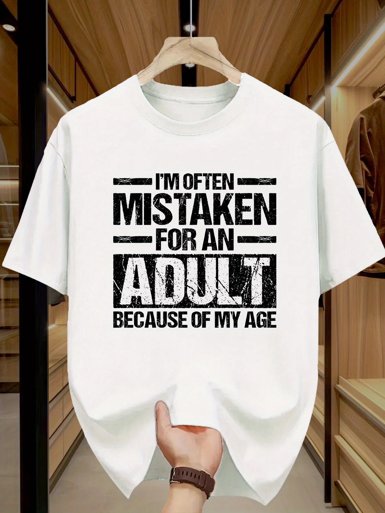 Cotton Mens Crew Neck Graphic T-Shirt - Funny Im Often Mistaken For An Adult Print, Slight Stretch, Machine Washable
Cotton Mens Crew Neck Graphic T-Shirt - Funny Im Often Mistaken For An Adult Print, Slight Stretch, Machine Washable