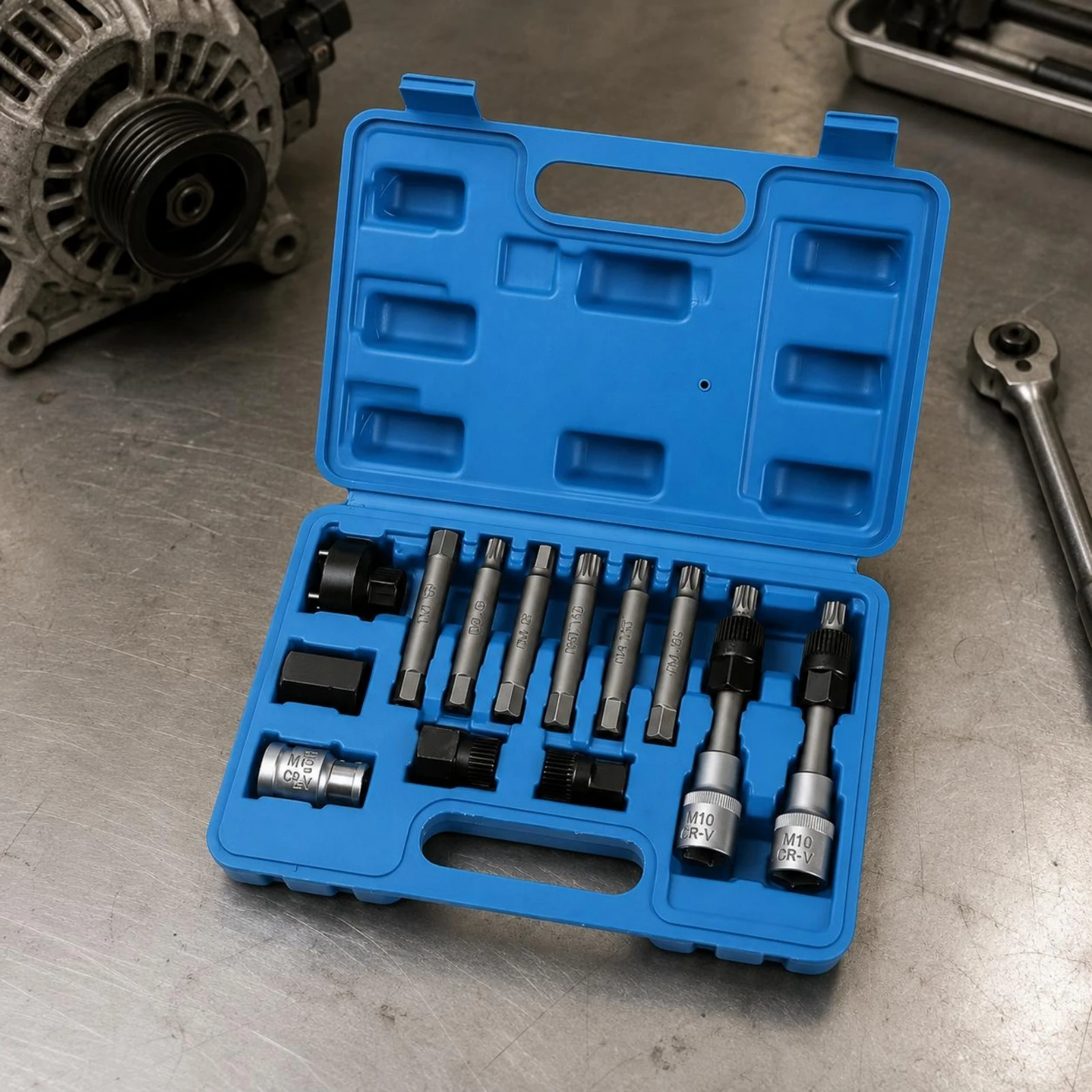 Alternator Pulley Tool Kit 13 Piece Alternator Pulley Removal Kit Auto Repair Gear Hard Plastic Case Built-in Handle
Alternator Pulley Tool Kit 13 Piece Alternator Pulley Removal Kit Auto Repair Gear Hard Plastic Case Built-in Handle