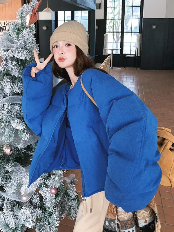 Sli Blue ort Puffy Cotton Jaet Women's Thiened Bread Sle Outerwear Korean Faion Winter New Arrival
Sli Blue ort Puffy Cotton Jaet Women's Thiened Bread Sle Outerwear Korean Faion Winter New Arrival