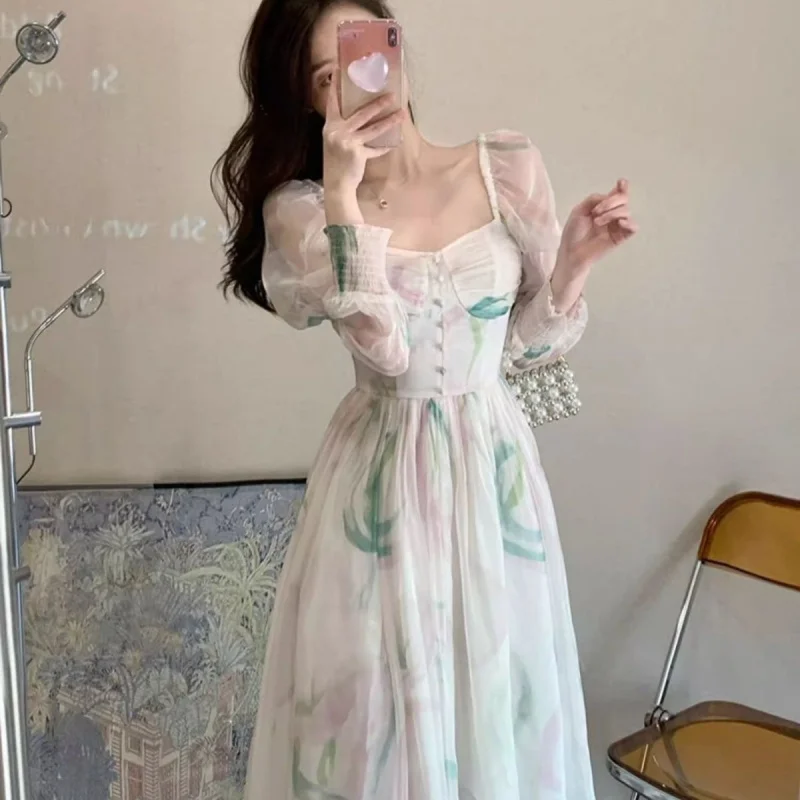 Chiffon Square Neck Floral Puff Sleeve Dress for Women, Summer High-End Long Waist-Cinching Fairy Style Super Fairy Mori Dress
Chiffon Square Neck Floral Puff Sleeve Dress for Women, Summer High-End Long Waist-Cinching Fairy Style Super Fairy Mori Dress