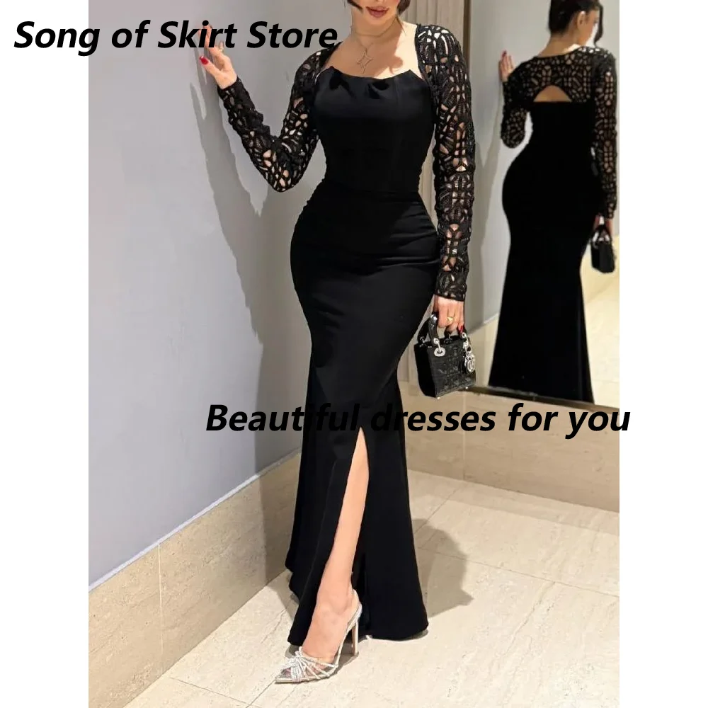 Elegant Black Evening Dresses for Women Long Sleeves Slit Floor Length Mermaid Prom Gown Evening Party Dress Customized
Elegant Black Evening Dresses for Women Long Sleeves Slit Floor Length Mermaid Prom Gown Evening Party Dress Customized