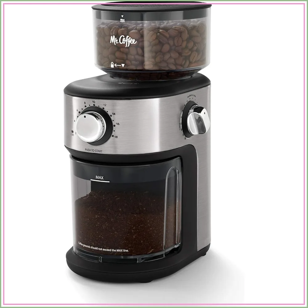 Flat Burr Coffee Grinder, 18 Presets for French Press to Espresso, 18-Cup Stainless Steel
Flat Burr Coffee Grinder, 18 Presets for French Press to Espresso, 18-Cup Stainless Steel