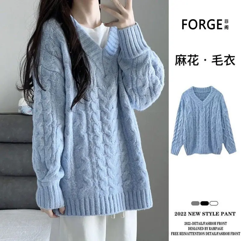 V-neck Loose Knitting Pullovers Women Autumn Winter Simplicity Casual Long Sleeve Sweater Sweet All-match Trend Knitwear Tops
V-neck Loose Knitting Pullovers Women Autumn Winter Simplicity Casual Long Sleeve Sweater Sweet All-match Trend Knitwear Tops