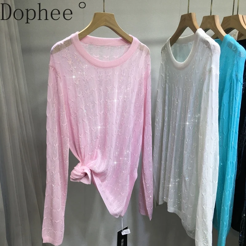 Candy Color Hot Drilling Thin Sweaters New Spring Summer All-match Loose Long Sleeve T-shirt Solid Color Knitted Sunscreen Shirt
Candy Color Hot Drilling Thin Sweaters New Spring Summer All-match Loose Long Sleeve T-shirt Solid Color Knitted Sunscreen Shirt