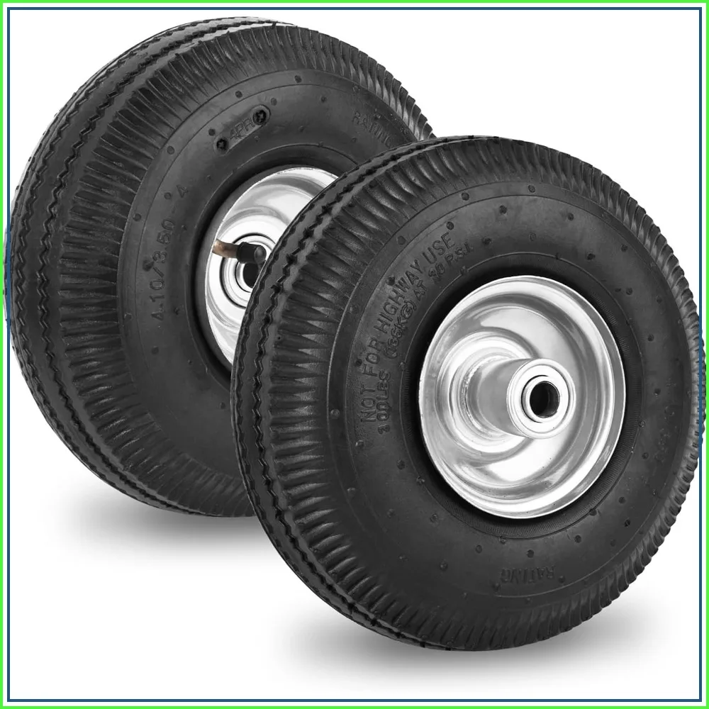 10 Inch Pneumatic Wheel 4.10/3.50-4 Tire, 10" Wheels with 5/8" Bearings, 2.2" Offset Hub for Garden Cart, Hand Truck, Lawn Cart, Mower (2 Pack)
10 Inch Pneumatic Wheel 4.10/3.50-4 Tire, 10" Wheels with 5/8" Bearings, 2.2" Offset Hub for Garden Cart, Hand Truck, Lawn Cart, Mower (2 Pack)