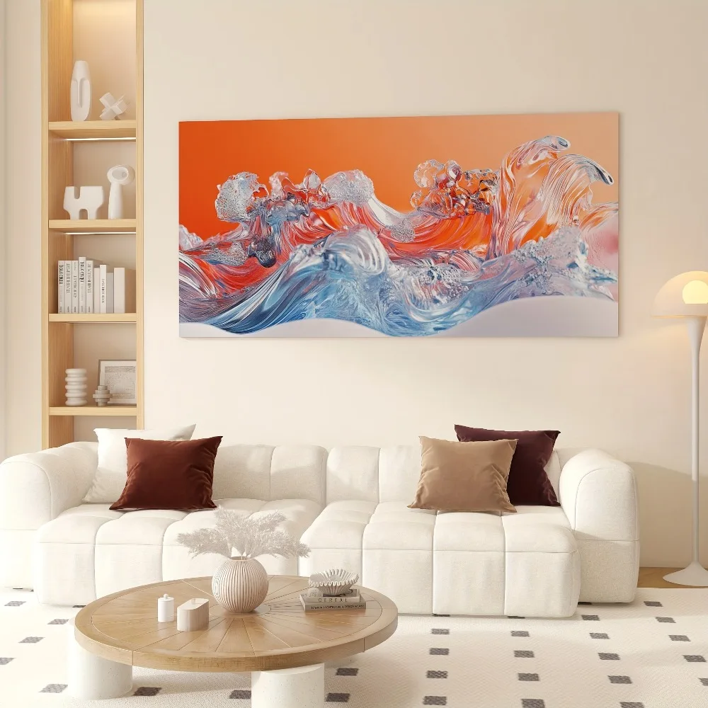 "Dimensional Dance" Abstract canvas art - bright orange, blue and pink swirls, framed in pine, suitable for interior decoration
"Dimensional Dance" Abstract canvas art - bright orange, blue and pink swirls, framed in pine, suitable for interior decoration