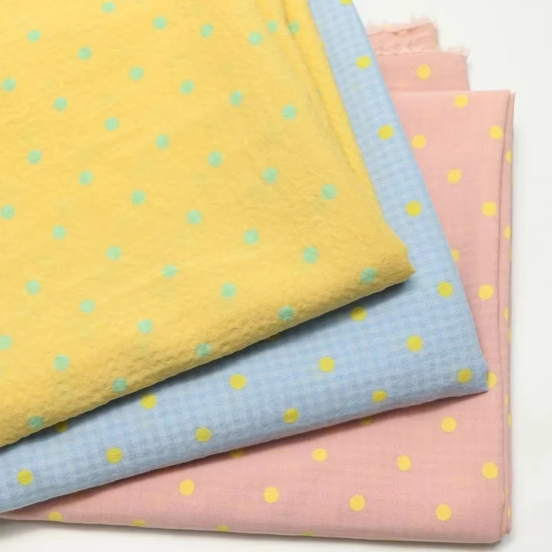 Yellow powder blue dotted dark checkered pure cotton fabric summer dress, blouse, clothing, baby fabric
Yellow powder blue dotted dark checkered pure cotton fabric summer dress, blouse, clothing, baby fabric