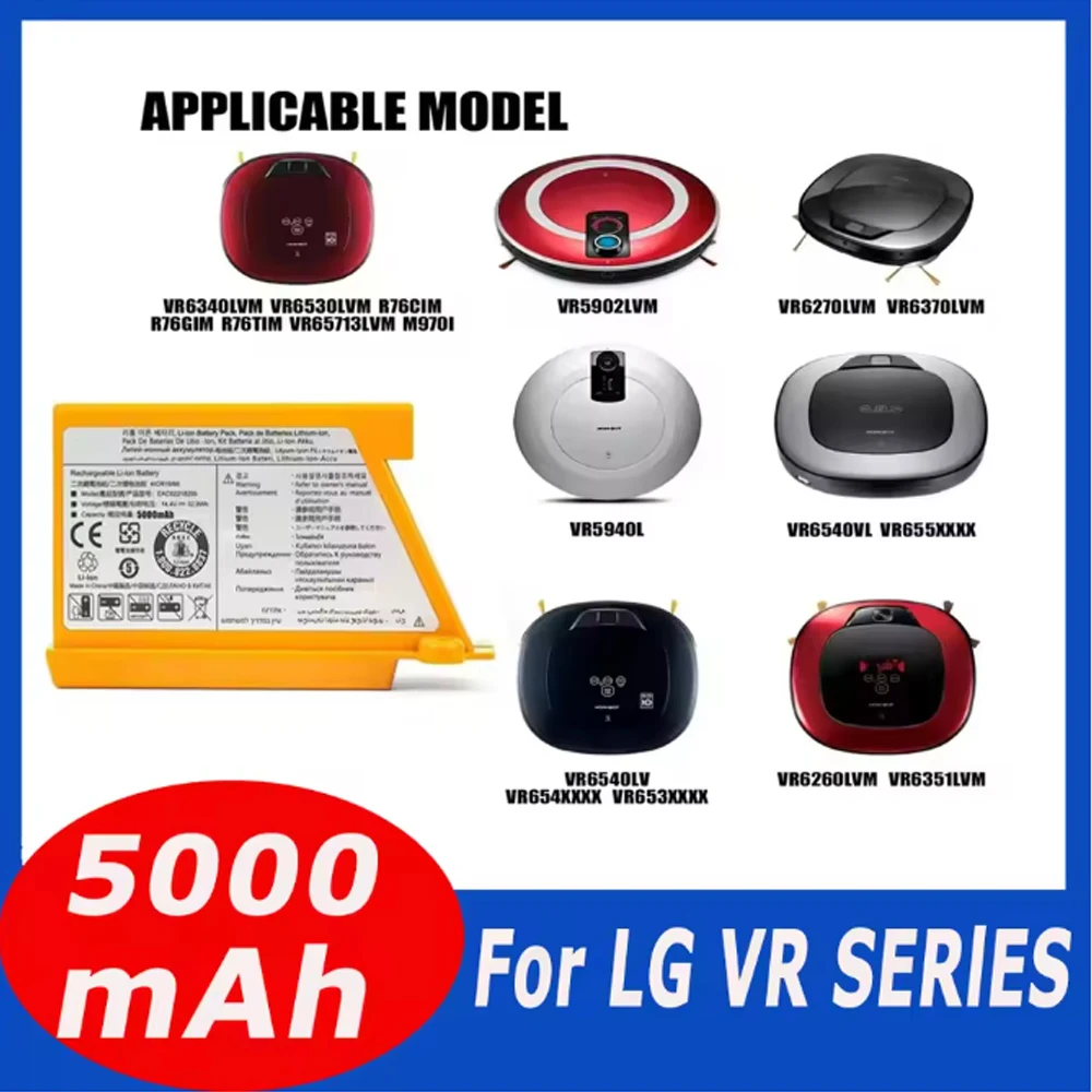 5000mAh EAC62218205 For LG Sweeping Mopping Robot Battery VR6260LVM VR6540LV R76CIM VR5940L VR6540VL EAC60766107 Vacuum Cleaner
5000mAh EAC62218205 For LG Sweeping Mopping Robot Battery VR6260LVM VR6540LV R76CIM VR5940L VR6540VL EAC60766107 Vacuum Cleaner
