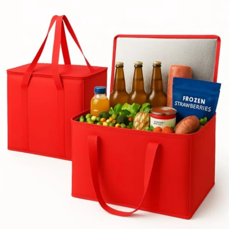 2-Pack XL-Large Insulated Grocery Shopping Bags, Red, Reusable, Heavy Duty, Zipped Zipper, Collapsible, Tote, Cooler, Groceries
2-Pack XL-Large Insulated Grocery Shopping Bags, Red, Reusable, Heavy Duty, Zipped Zipper, Collapsible, Tote, Cooler, Groceries