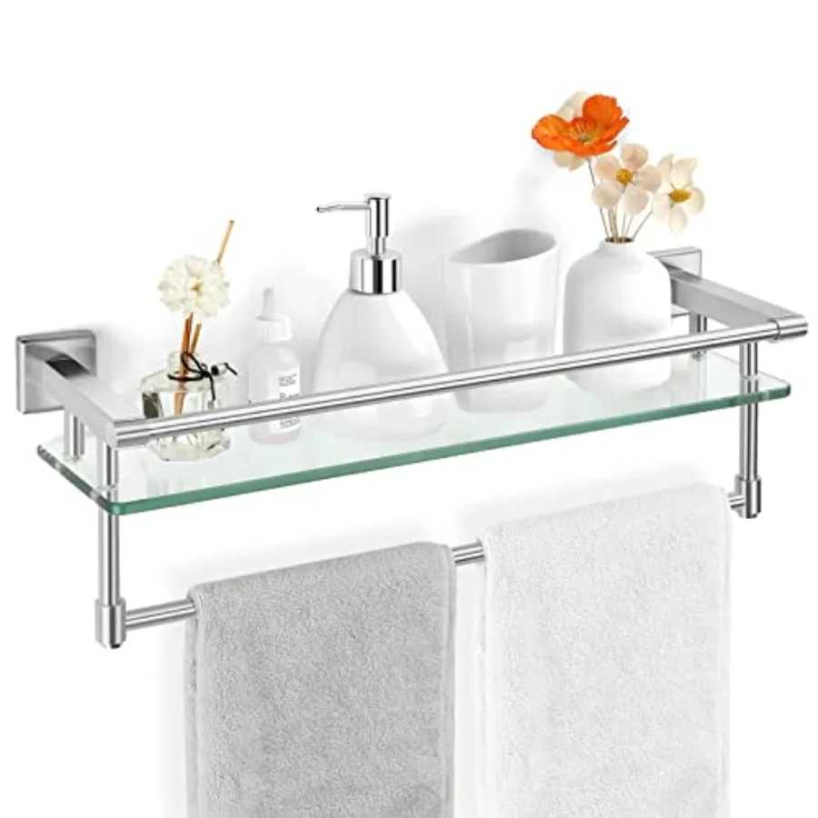 Glass Bathroom Shelf with Towel Bar, Stainless Steel Tempered Towel bar/Track Glass Bathroom Shelves Wall Mount Over The Toilet
Glass Bathroom Shelf with Towel Bar, Stainless Steel Tempered Towel bar/Track Glass Bathroom Shelves Wall Mount Over The Toilet